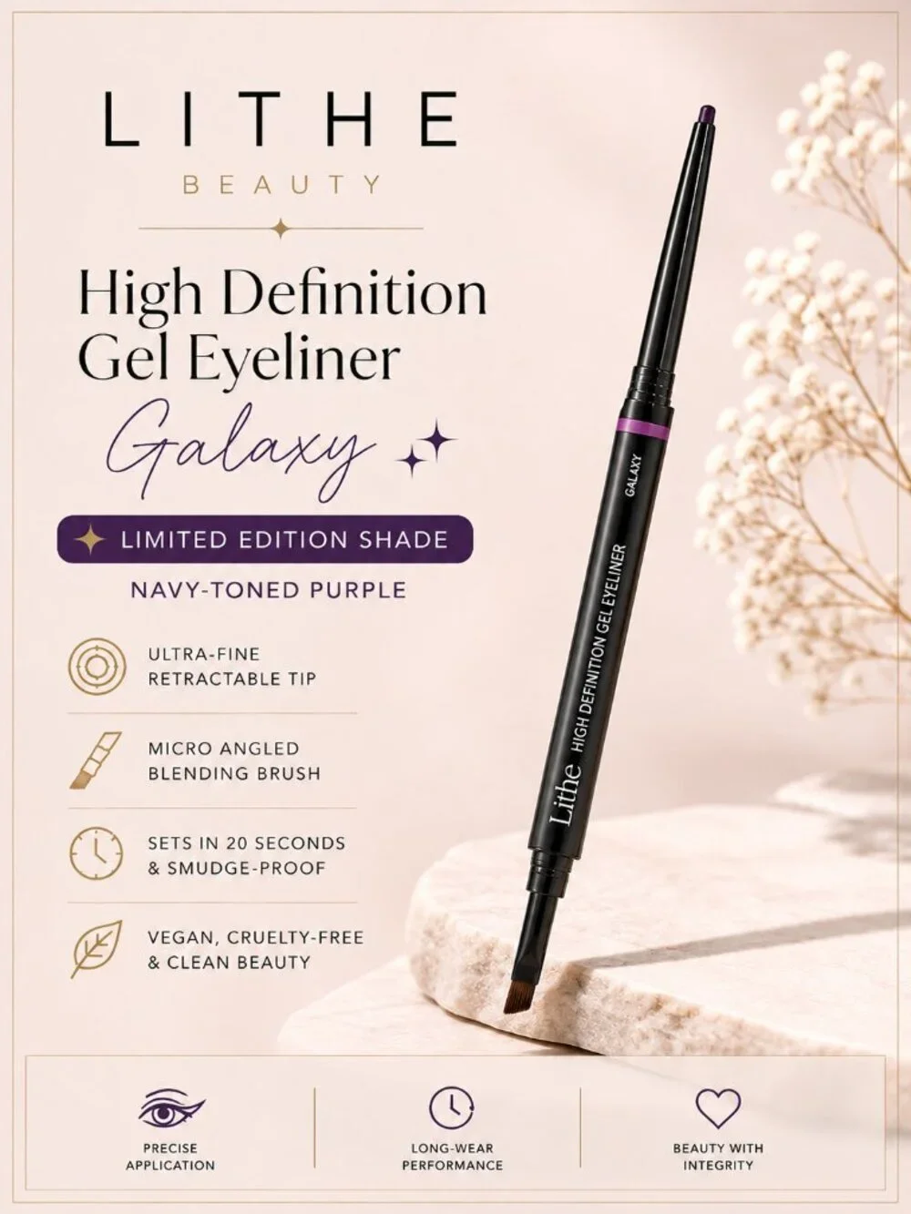 Lithe Beauty High Definition Gel Eyeliner Galaxy Navy Purple Dual Ended